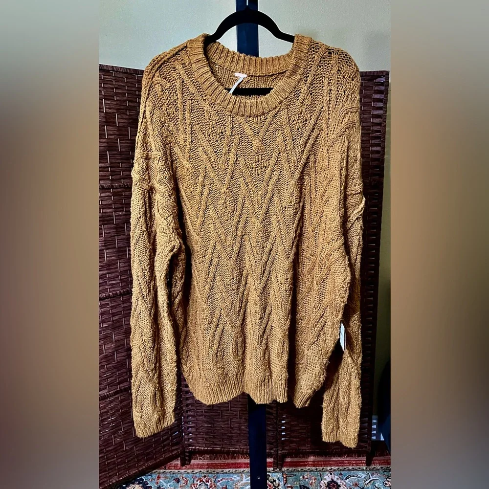 NEW Free People Isla Cable Stitch Tunic Sweater – Spice Cake - Size Medium